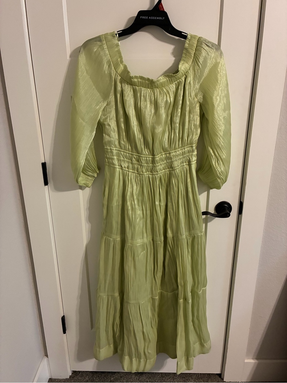 Anthropologie Light Green Square-Neck Tiered Maxi Dress